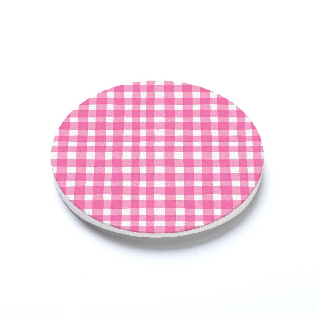 Pink Plaid Car Coaster Set