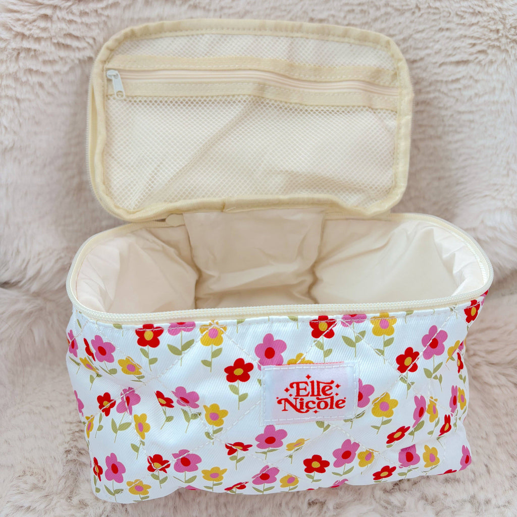Quilted Handle Cosmetic Bag - Mod Floral
