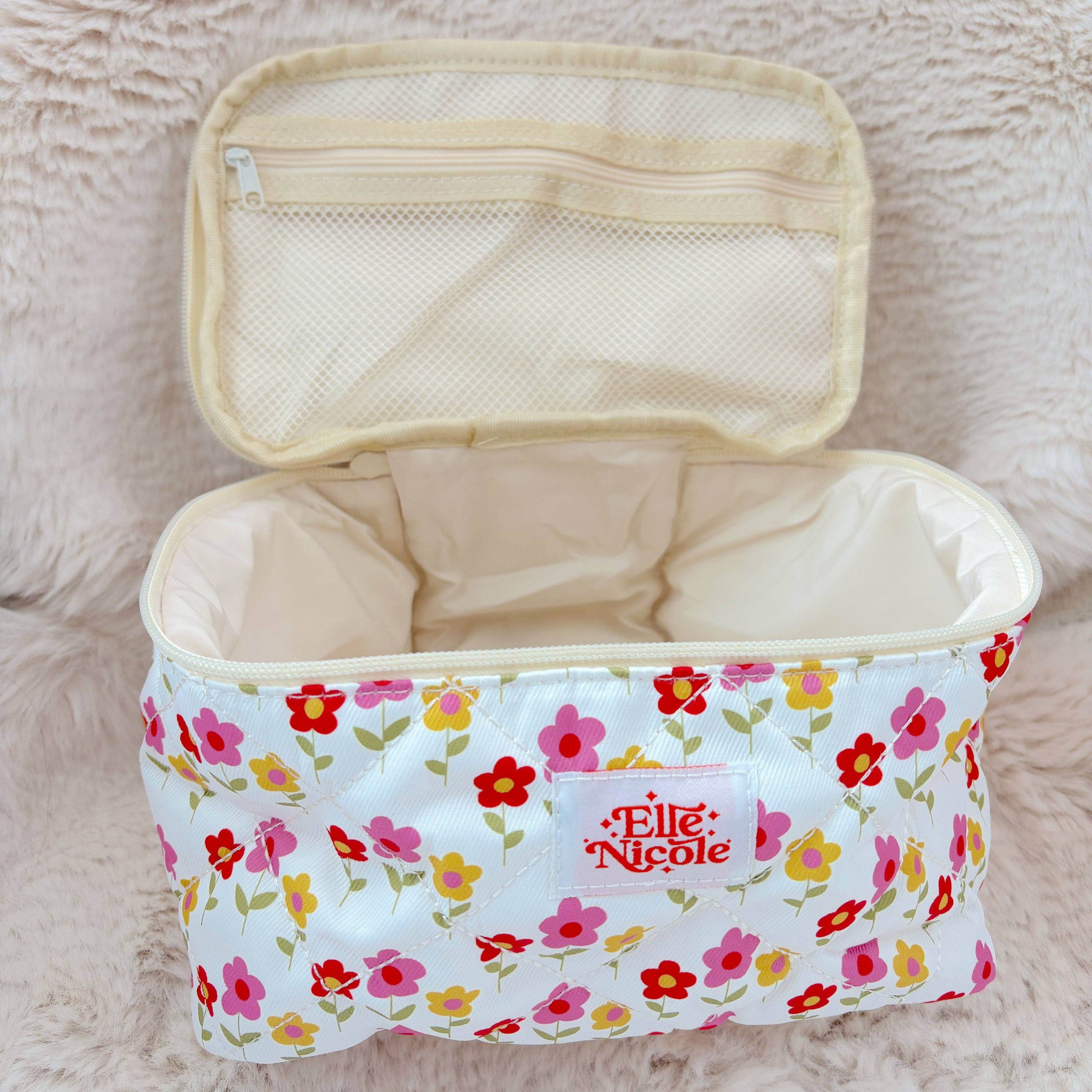 Quilted Handle Cosmetic Bag - Mod Floral