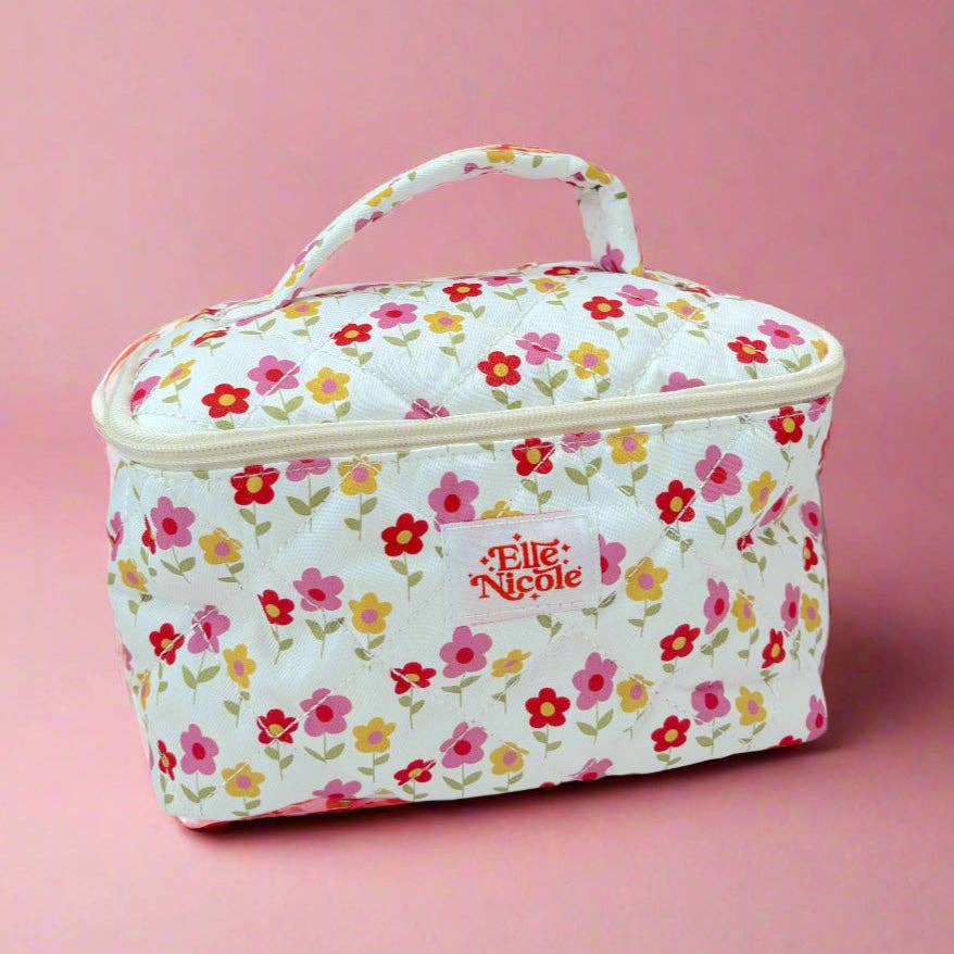 Quilted Handle Cosmetic Bag - Mod Floral