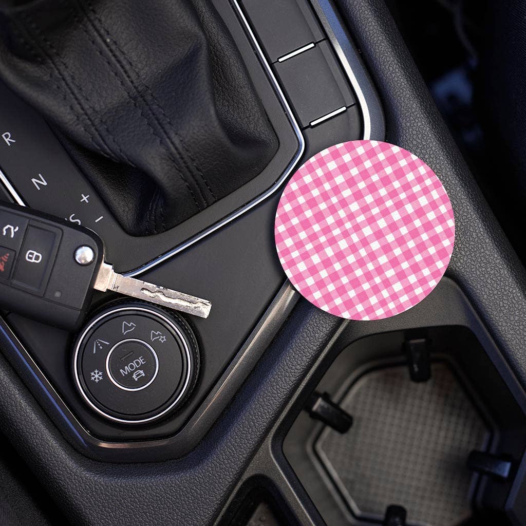 Pink Plaid Car Coaster Set