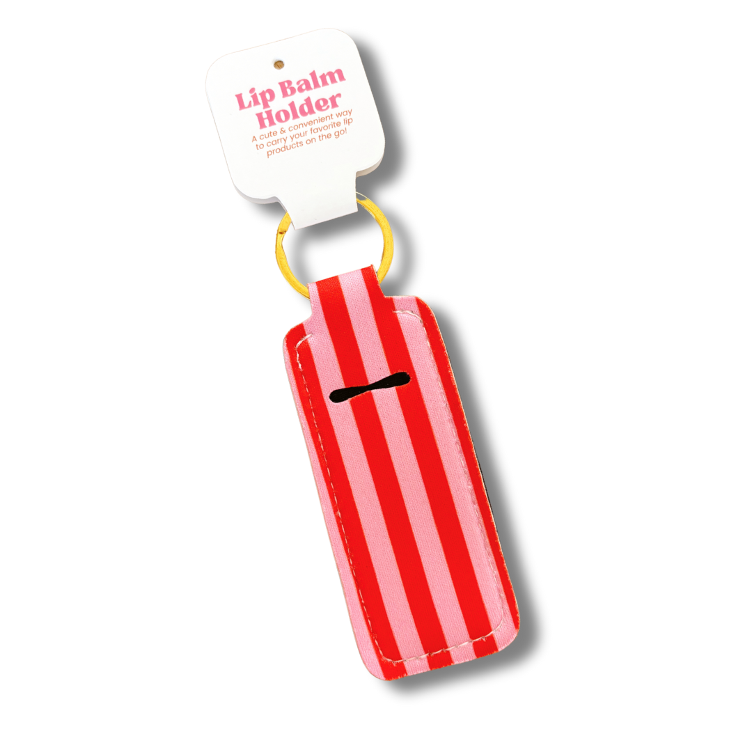 Lip Balm Keychain Holder - Pink & Red Stripe