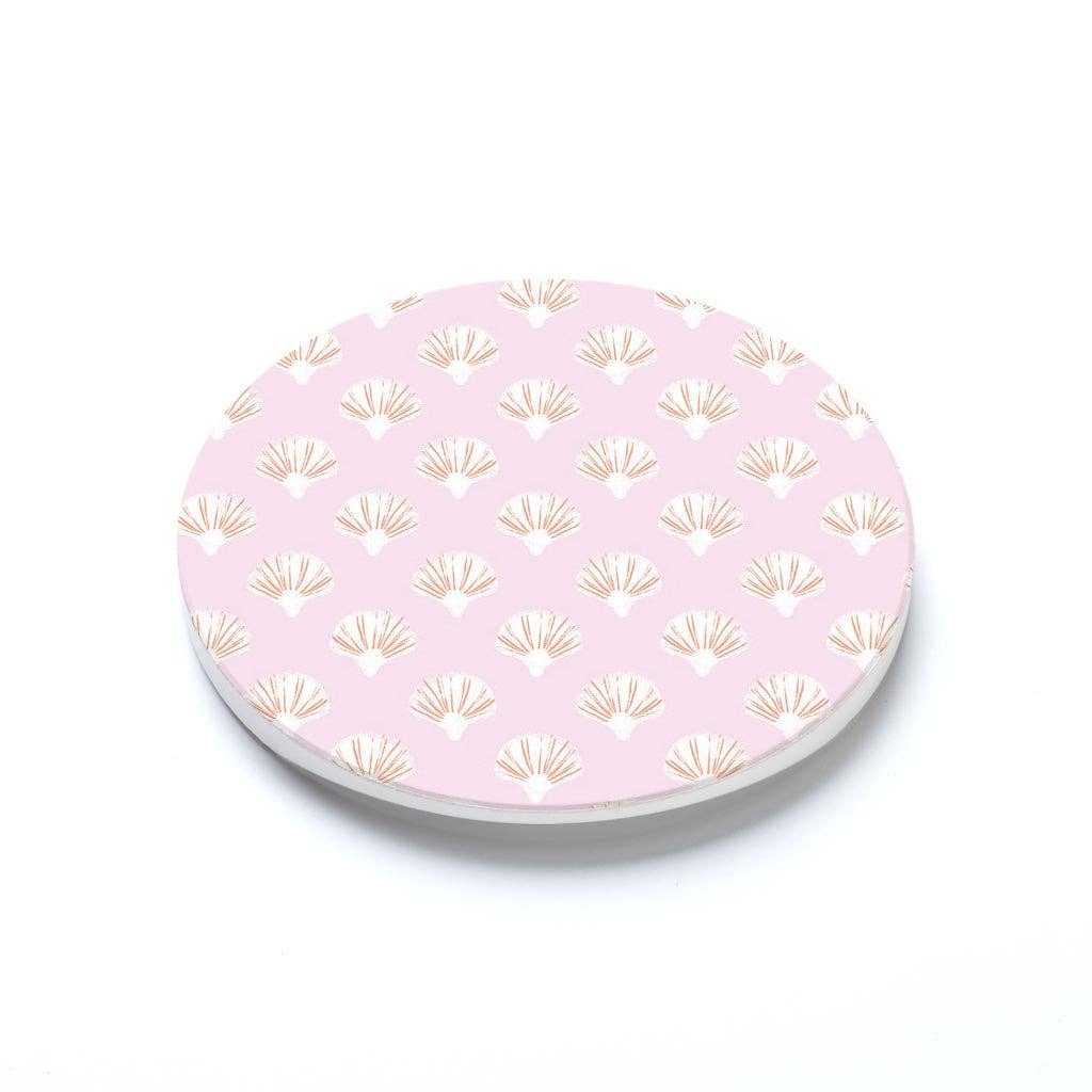 Pink Shell Pattern Car Coaster Set