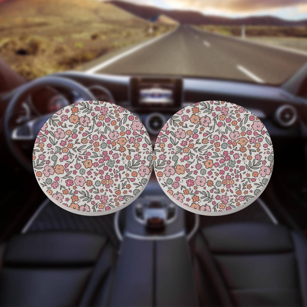 Floral Garden Car Coaster Set