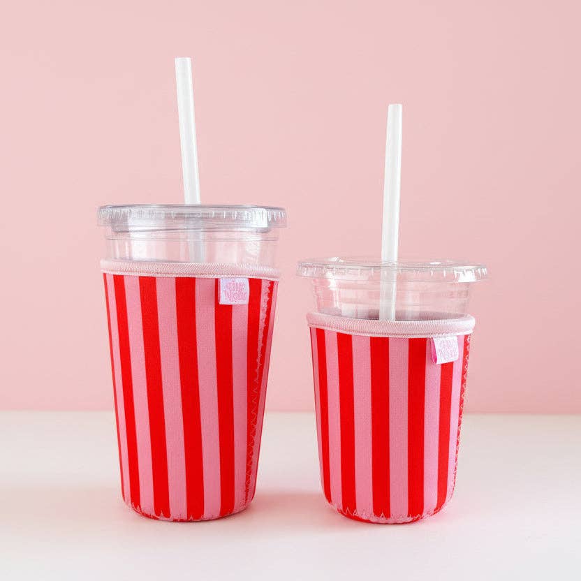 Iced Beverage Sleeve - Pink & Red Stripes