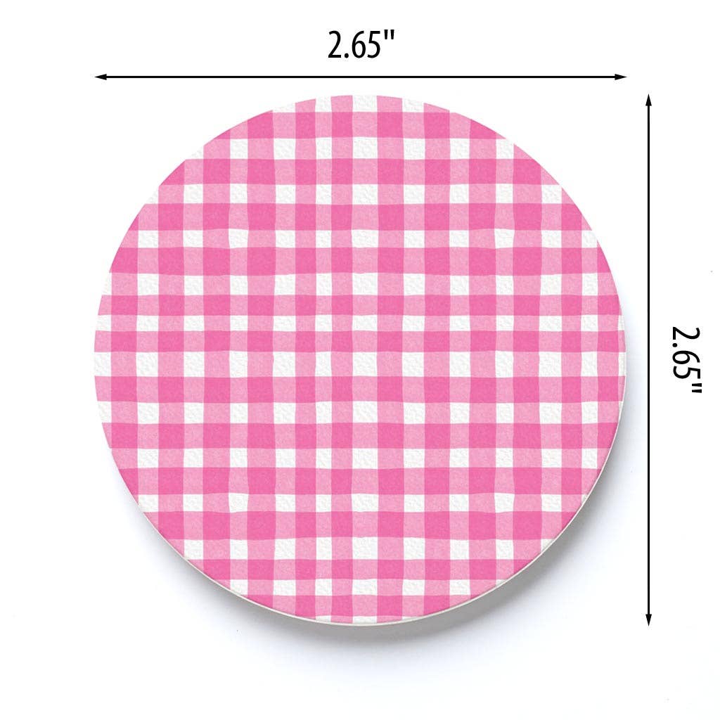 Pink Plaid Car Coaster Set