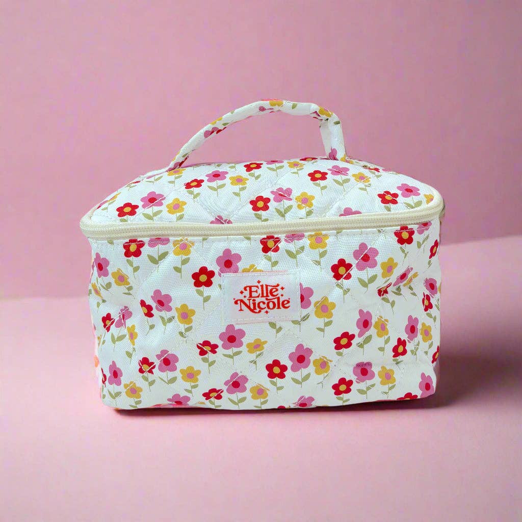 Quilted Handle Cosmetic Bag - Mod Floral