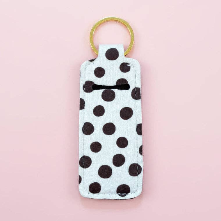 Lip Balm Keychain Holder - Brown & White Polka Dot
