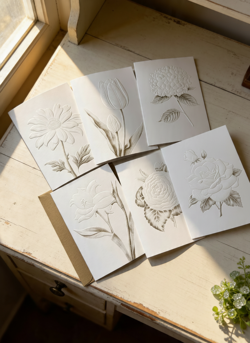 Elegant Floral Embossed Note Card Set