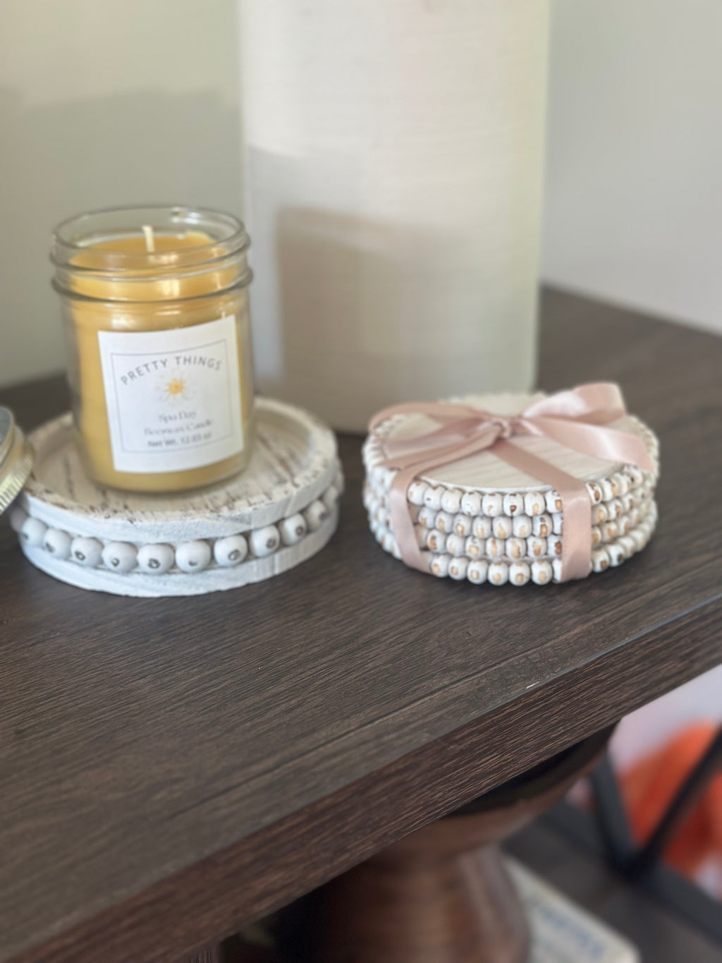 Beaded Candle Holder, Coaster & Candle Set
