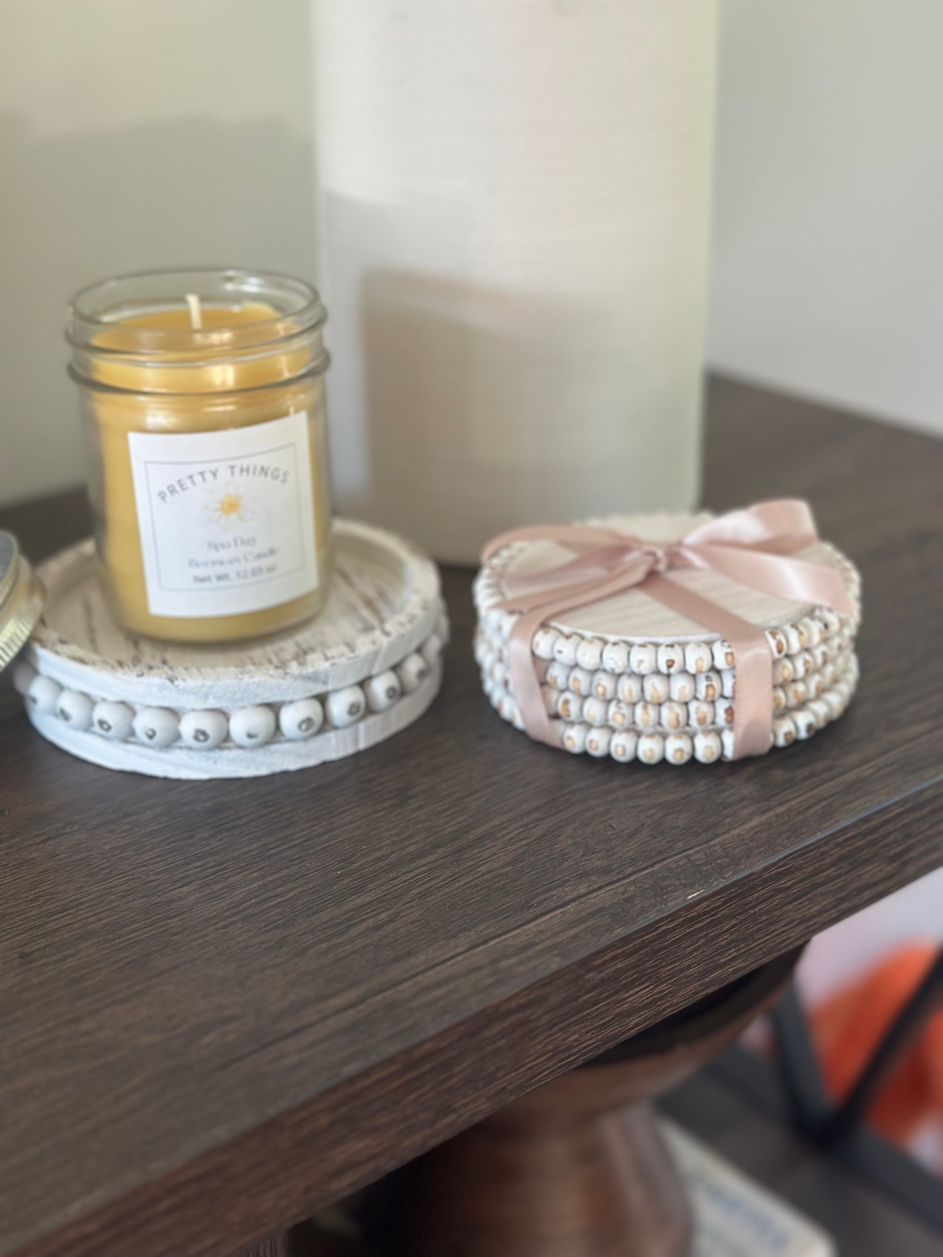 Beaded Candle Holder, Coaster & Candle Set