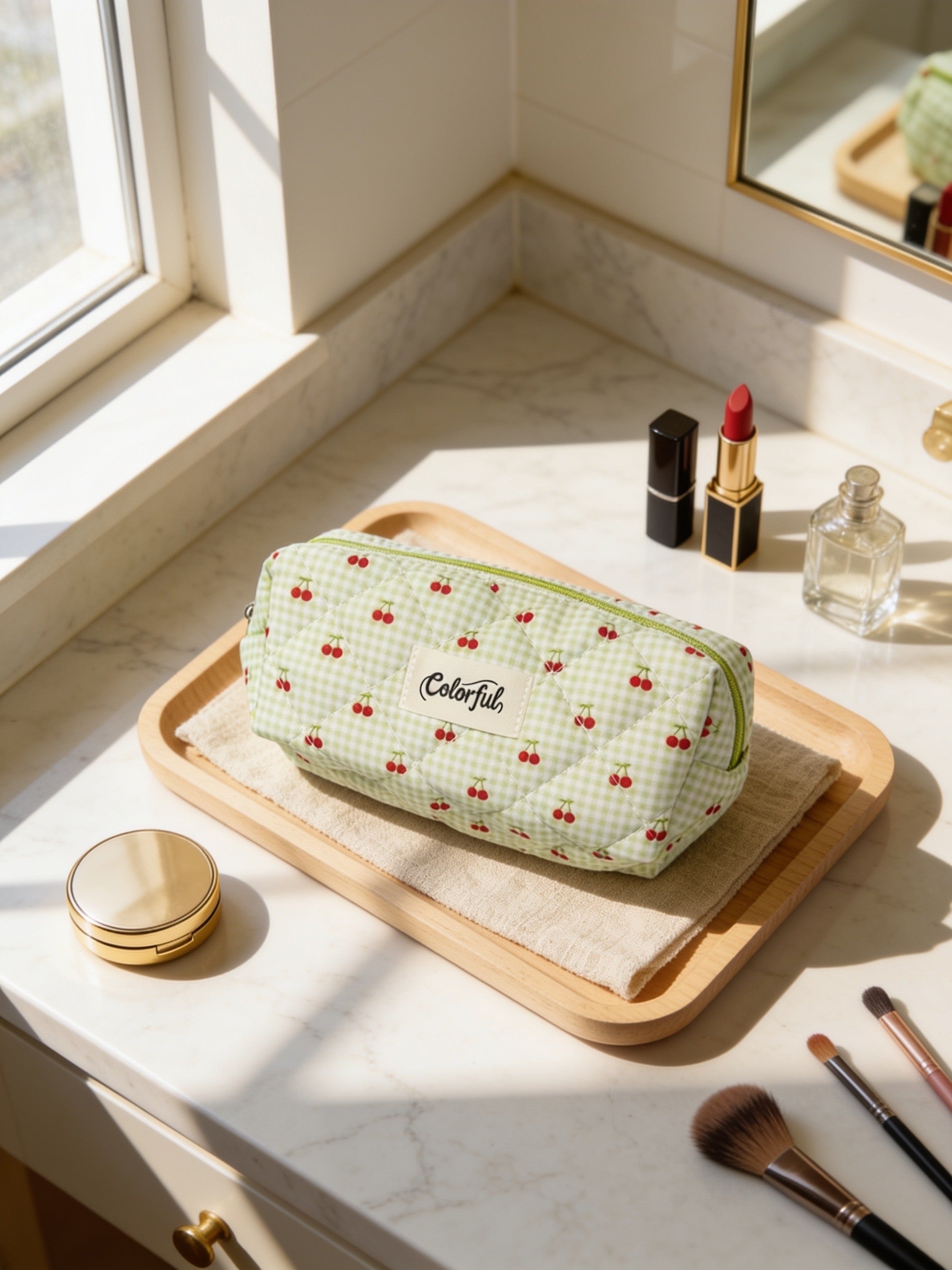 Quilted Plaid Zippered Pouch