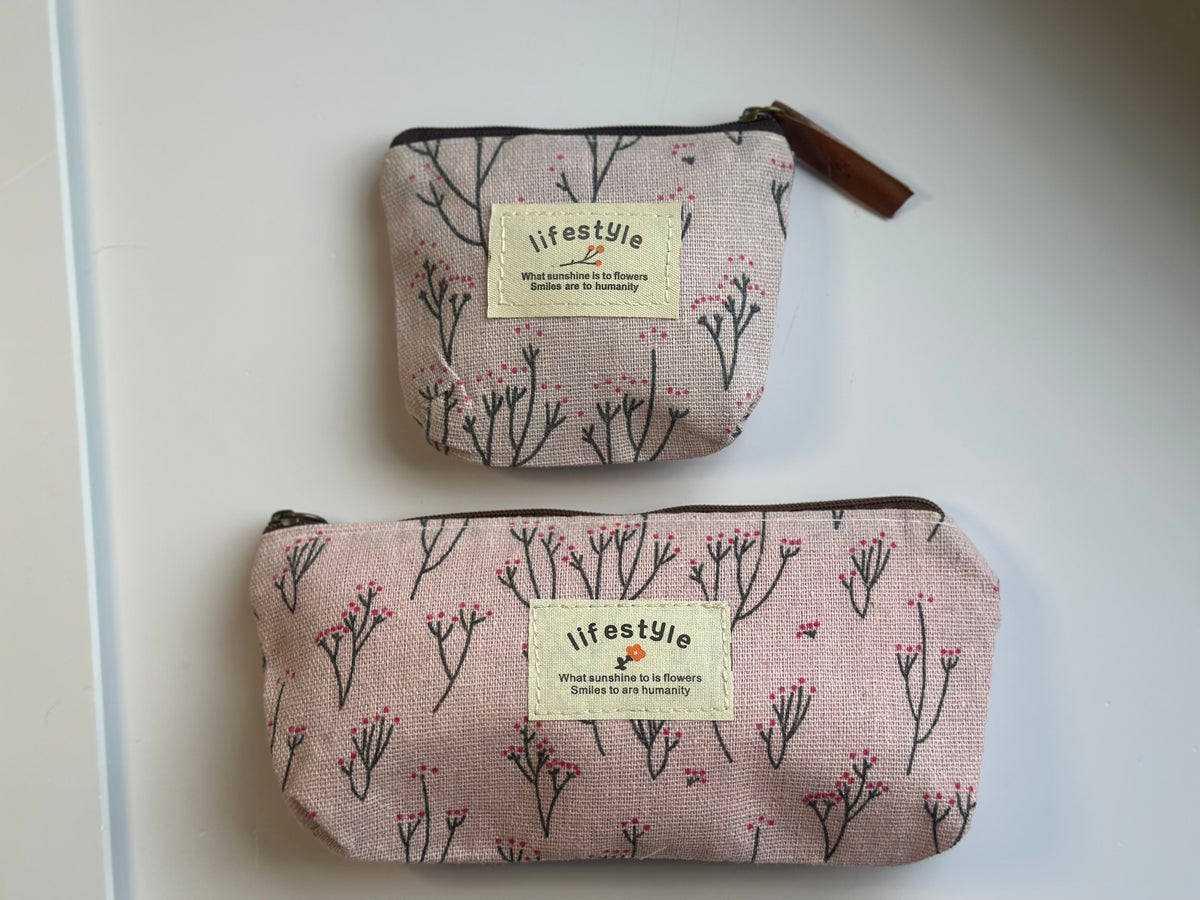 Vintage Floral Canvas Mini Purse & Pouch Set