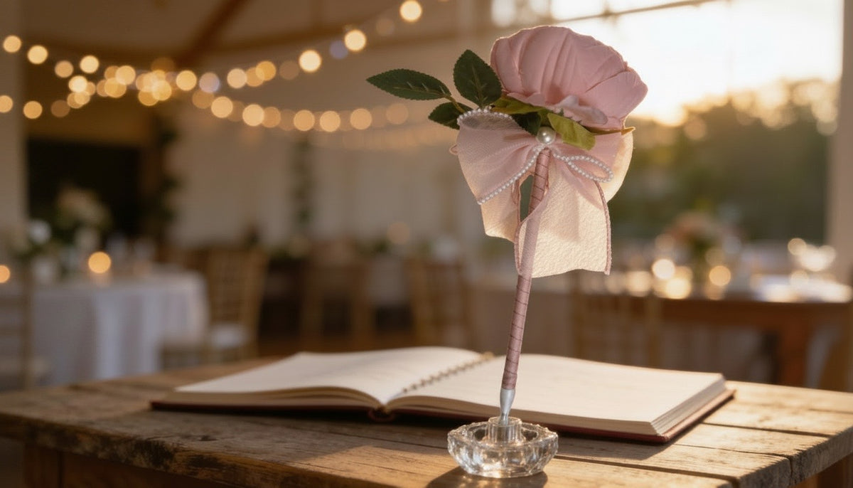 Large Silk Peony Pen with Pearl Bow