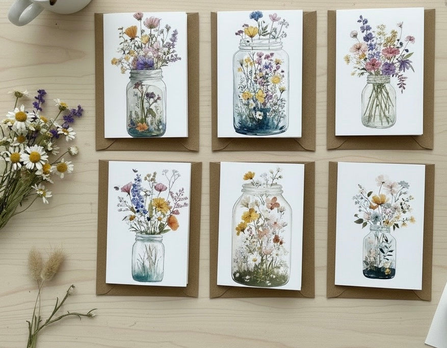 Mason Jar Blooms Note Card Set