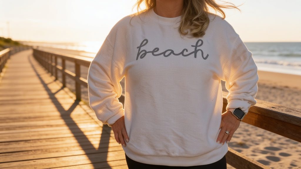 Beach Script — Oversized Corded Crew