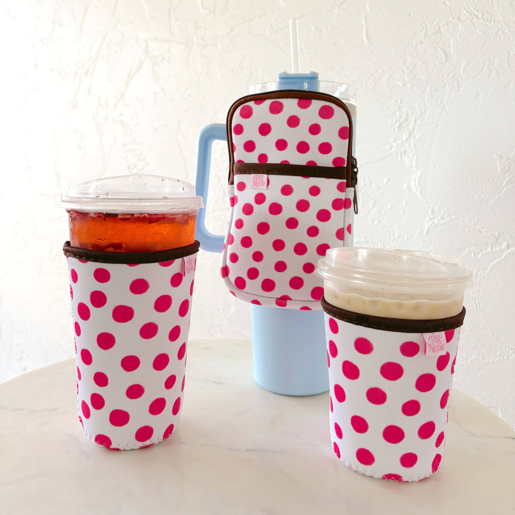Iced Beverage Sleeve - Pink Polka Dots