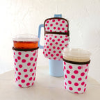 Iced Beverage Sleeve - Pink Polka Dots