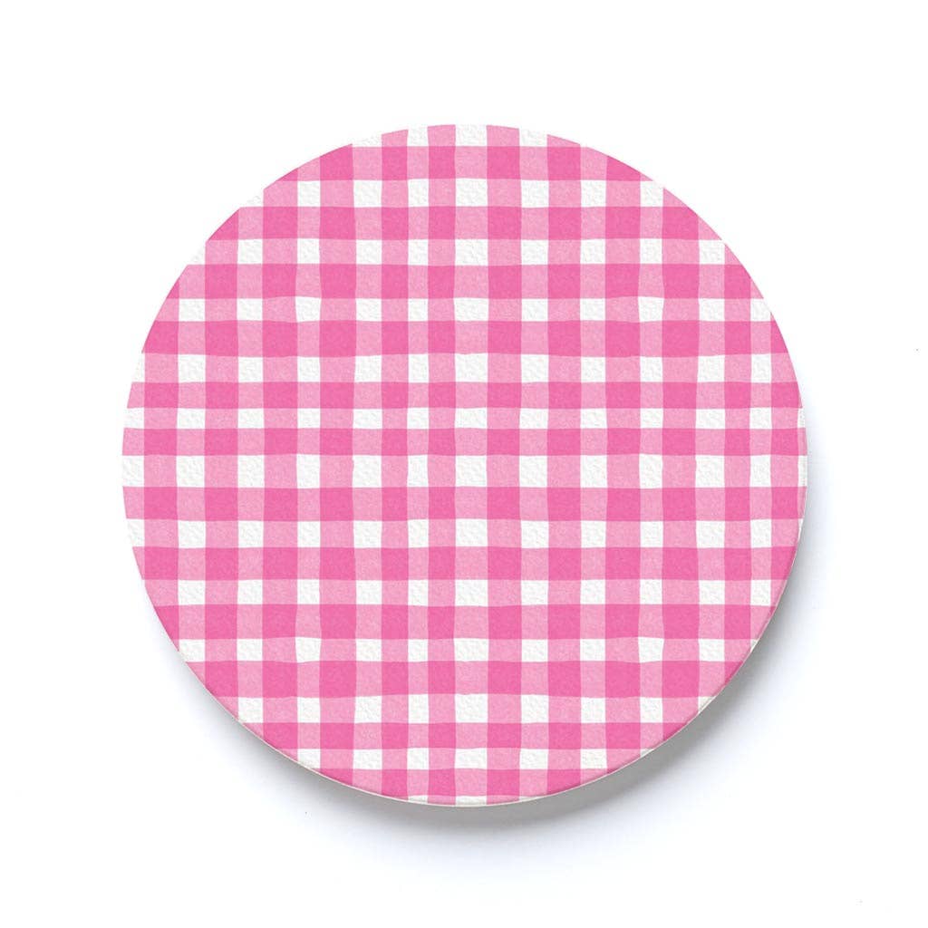 Pink Plaid Car Coaster Set