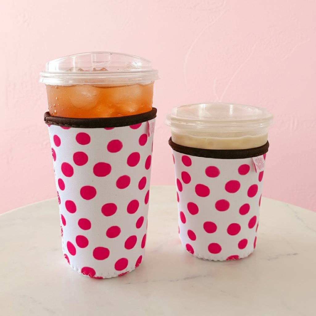 Iced Beverage Sleeve - Pink Polka Dots