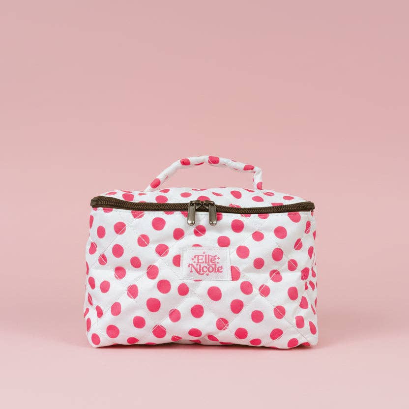 Quilted Handle Cosmetic Bag - Pink Polka Dots