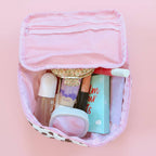 Quilted Handle Cosmetic Bag - Pink Polka Dots