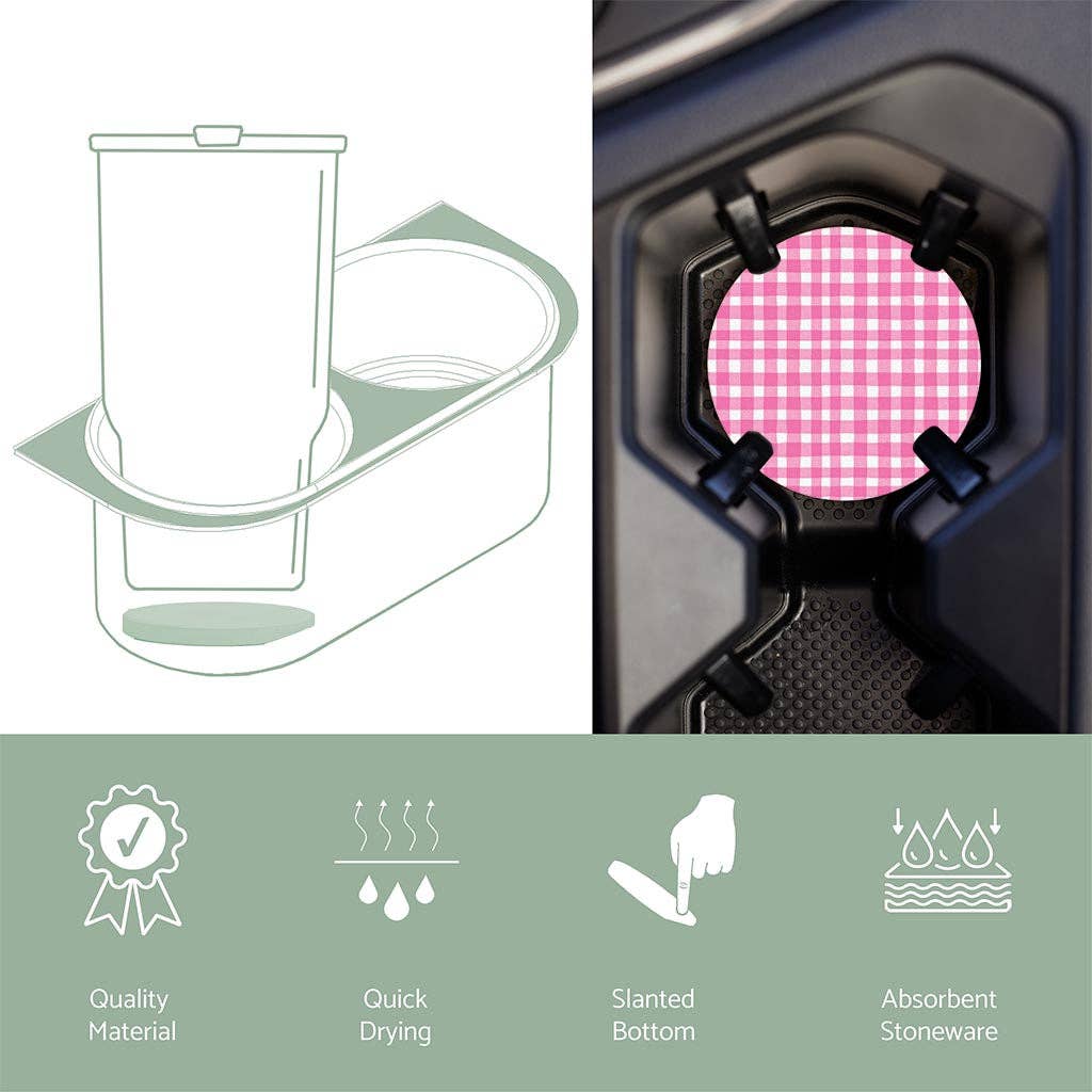 Pink Plaid Car Coaster Set