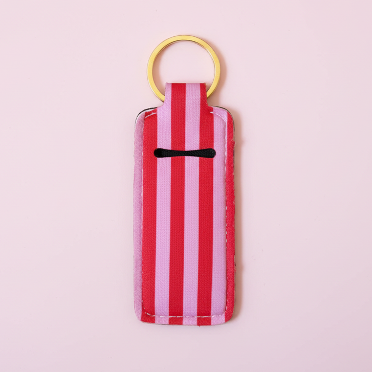Lip Balm Keychain Holder - Pink & Red Stripe
