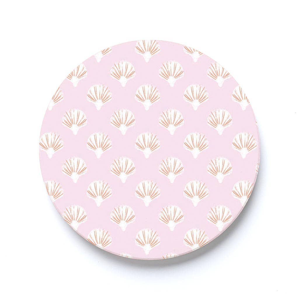 Pink Shell Pattern Car Coaster Set